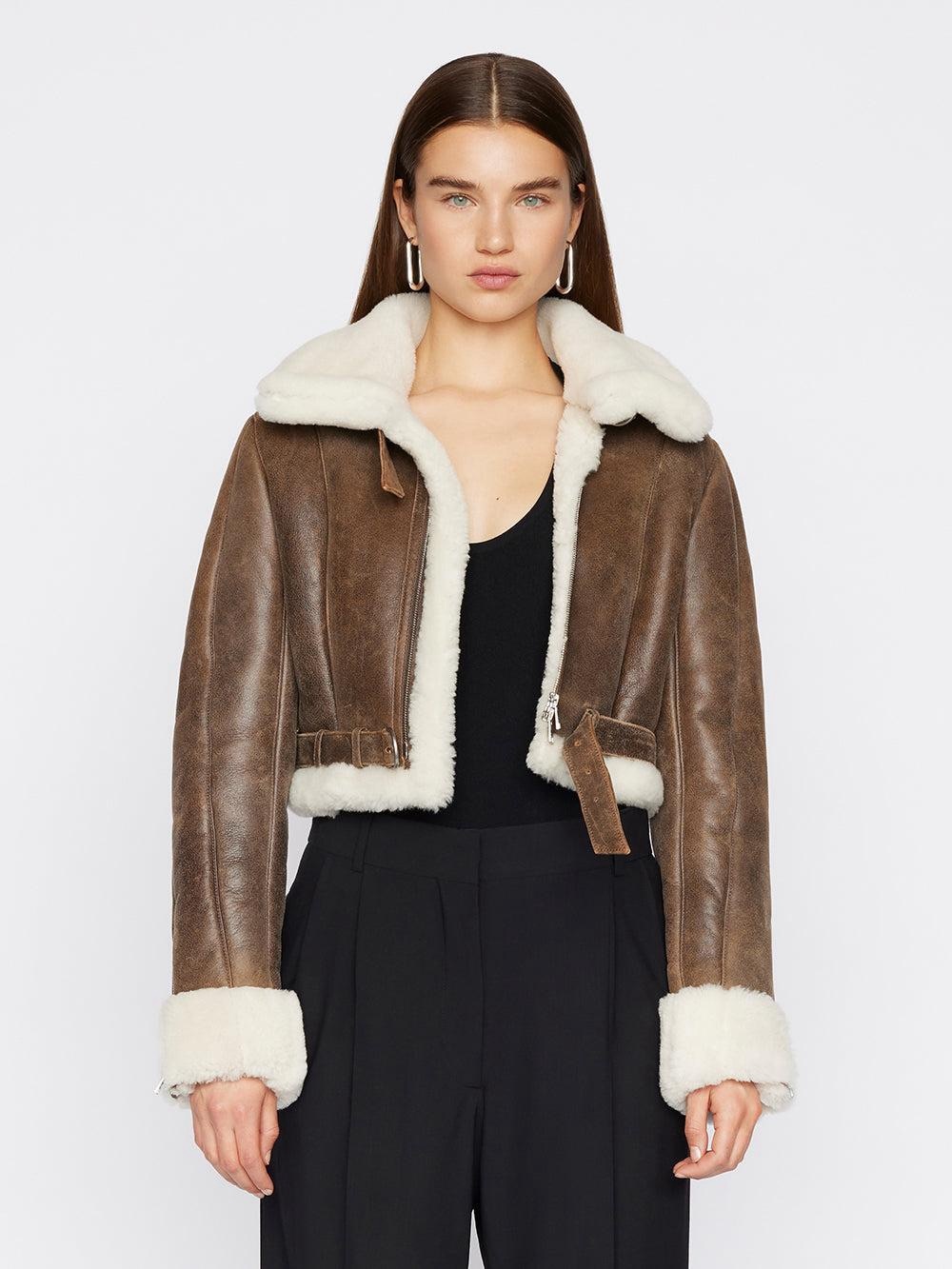 Frame Cropped Shearling Moto Jacket NEW - Picture 1 of 9